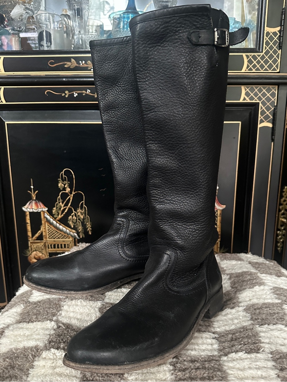 Frye Melissa Button Leather Riding Boots - Black - Women's 10B